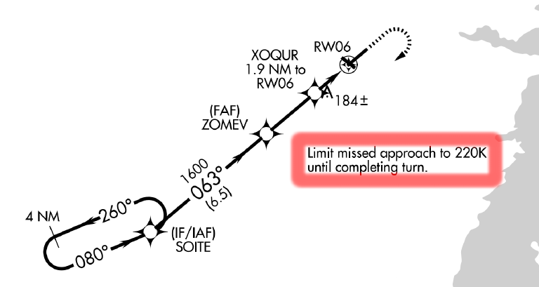 RNAV 06 at KMJX with speed restriction highlighted (an approach I flew on my instrument checkride :)).