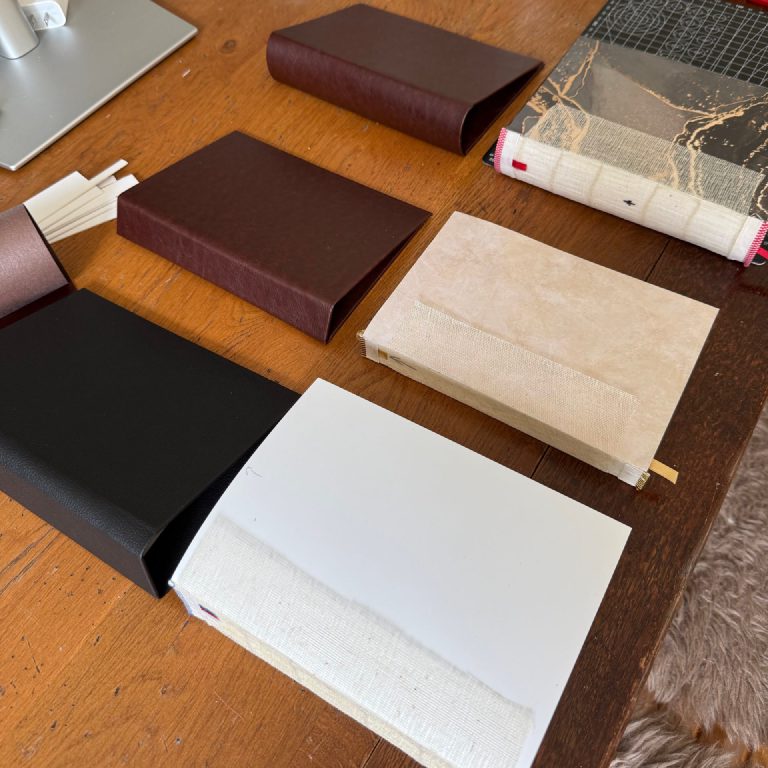 The cases and text blocks during construction.
