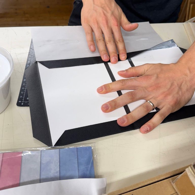 Making an imitation-leather case at the Center for Book Arts.