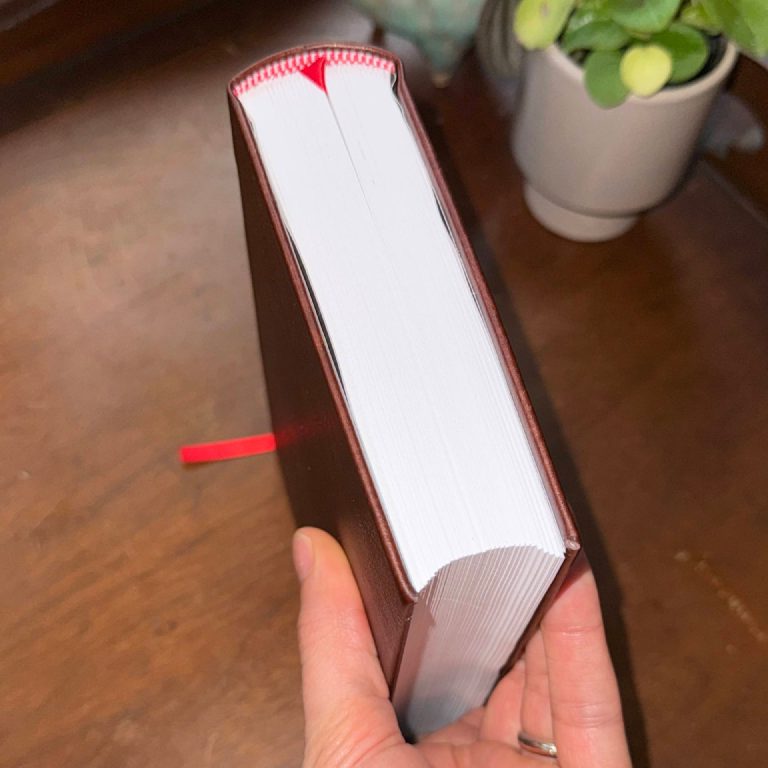 The rounded spine and concave fore edge of one Apollo 11 transcript.