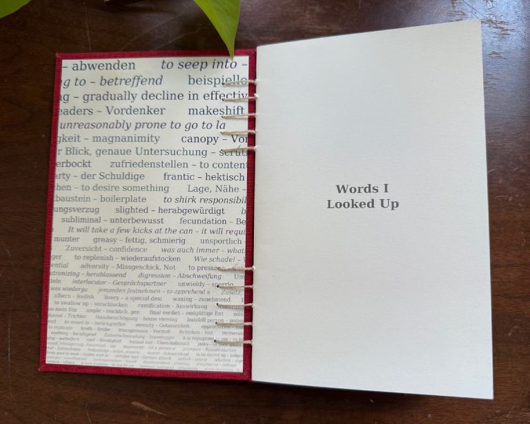 The title page and custom pastedown of the red book.