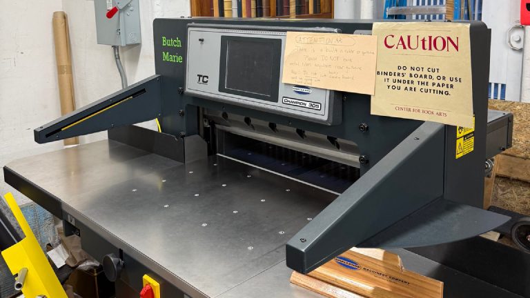 The guillotine cutter at the Center for Book Arts.
