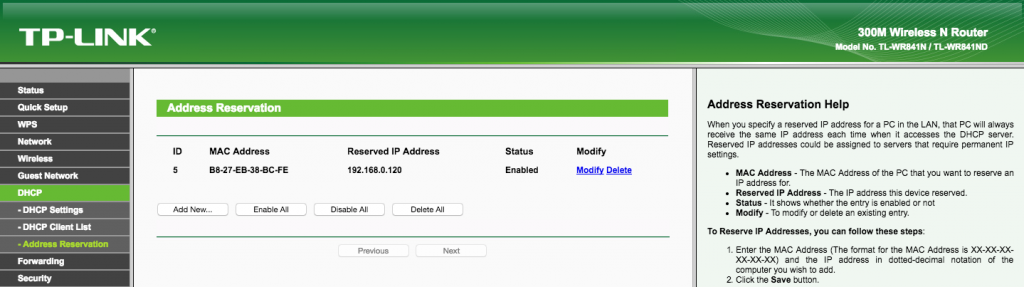 IP Address Reservation Router Interface
