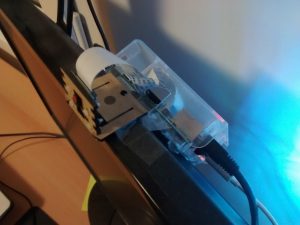 The camera is connected to the hidden Raspberry Pi.